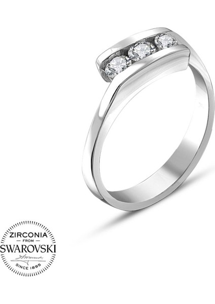 Sertifikalı Swarovski Tria 3 Üç Taş 925 Gümüş Yüzük