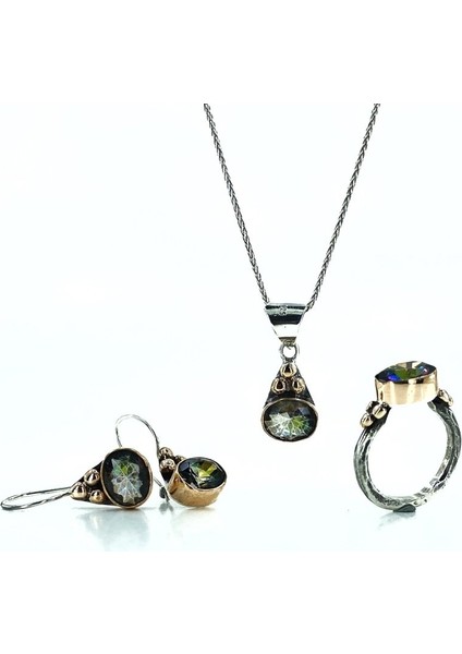 El Üretimi Mistik Topaz Taşlı Otantik Gümüş Set Takım