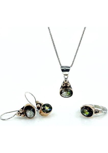 El Üretimi Mistik Topaz Taşlı Otantik Gümüş Set Takım fiyatları