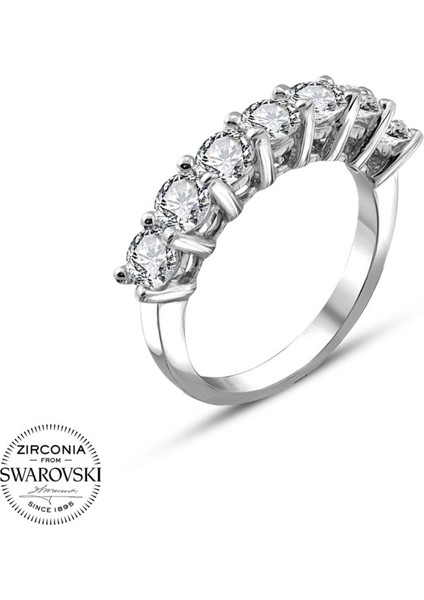 Sertifikalı Swarovski 7 Yedi Taşlı 925 Gümüş Yüzük