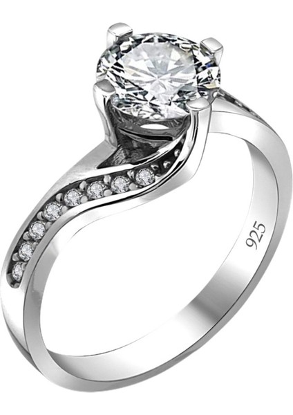 Swarovski Sertifikalı Pırlanta Modeli Tektaş 925 Gümüş Yüzük