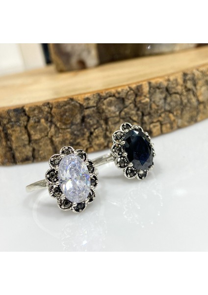 Otantik Markazit Siyah Taş Gündelik 925 Gümüş Yüzük fiyatları