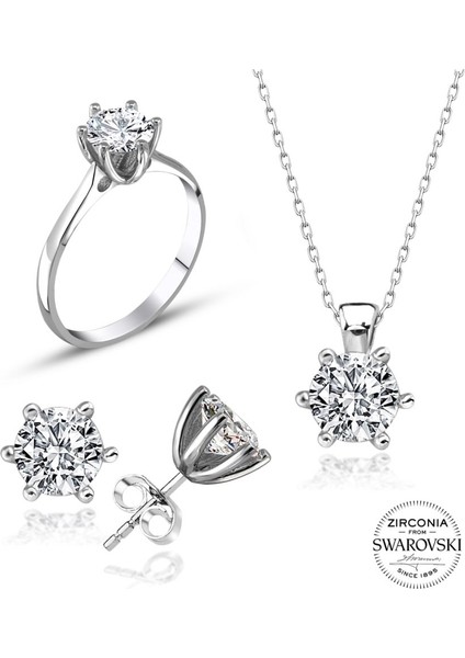 Sertifikalı Swarovski Pırlanta Montür Tektaş 925 Gümüş Set Takım fiyatları