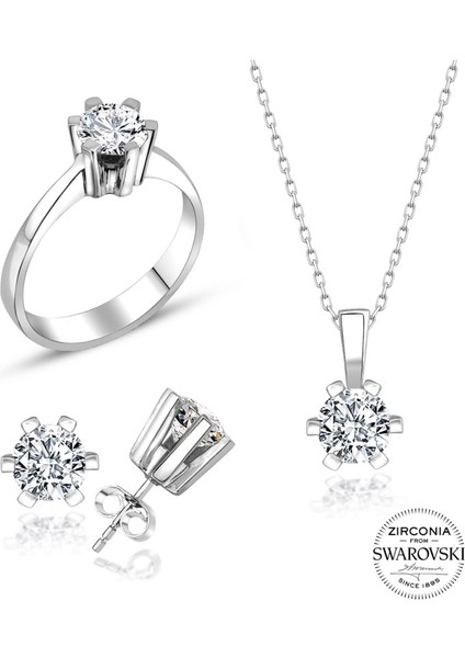 Sertifikalı Swarovski Tektaş Özel Tasarım 925 Gümüş Set Takım fiyatları
