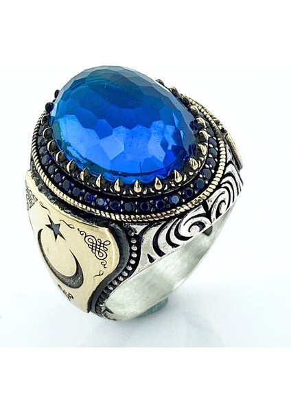 Safir Mavi Topaz Taş Süleyman Mührü Davut Yıldızı Gümüş Yüzük fiyatları
