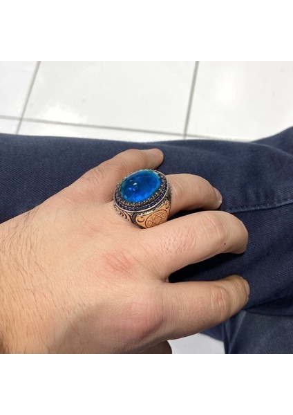 Safir Mavi Topaz Taş Süleyman Mührü Davut Yıldızı Gümüş Yüzük fırsatları