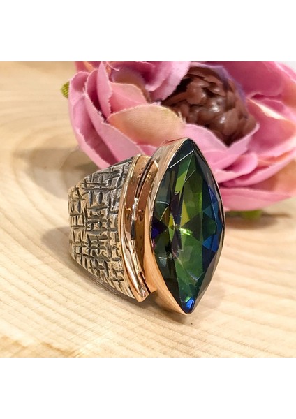 Mistik Topaz Doğal Taş Mekik El Üretim Gümüş Otantik Yüzük fiyatları
