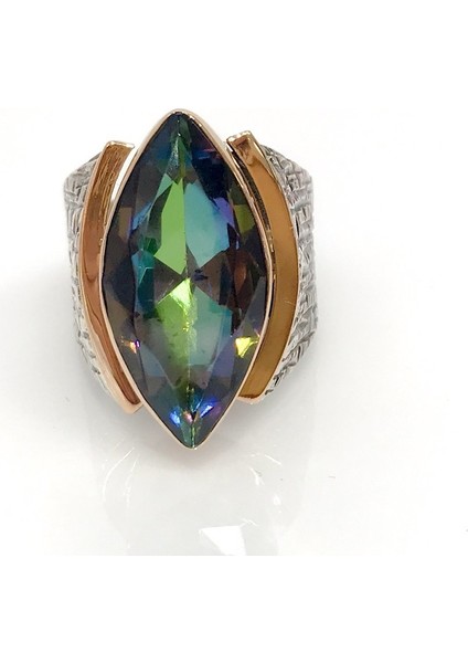 Mistik Topaz Doğal Taş Mekik El Üretim Gümüş Otantik Yüzük modelleri
