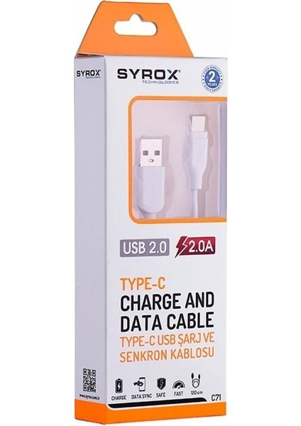 Type-C Hızlı Şarj ve Data Kablosu - 1 Metre