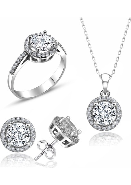 Sertifikalı Swarovski Özel Modeli Tektaş 925 Gümüş Set Takım