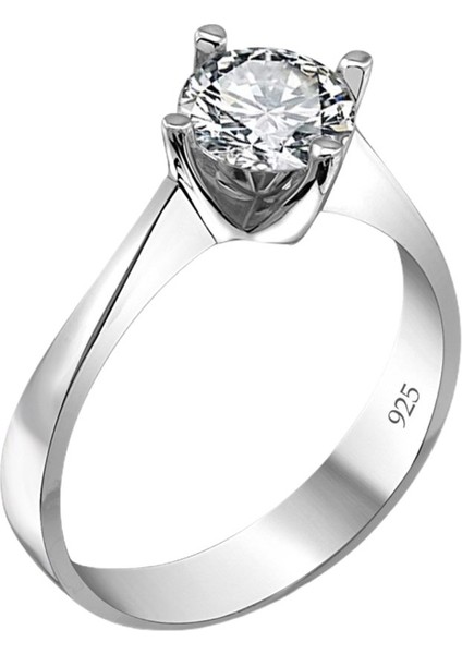 Swarovski Sertifikalı Tek Taş 925 Gümüş Yüzük