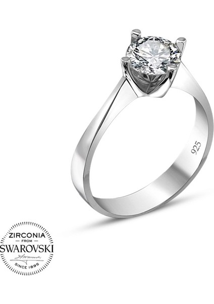 Swarovski Sertifikalı Tek Taş 925 Gümüş Yüzük