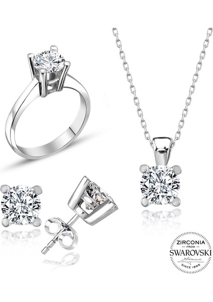 Sertifikalı Swarovski Tektaş Klasik 925 Gümüş Set Takım