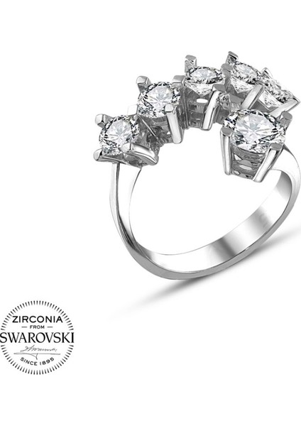 Swarovski Tek Taş Beştaş 925 Gümüş Yüzük