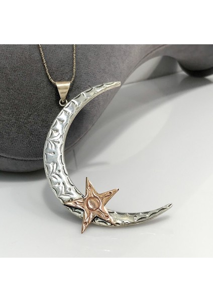 Ayyıldız Otantik Büyük Boy El Işçiliği Gümüş Ay Yıldız Kolye fiyatları