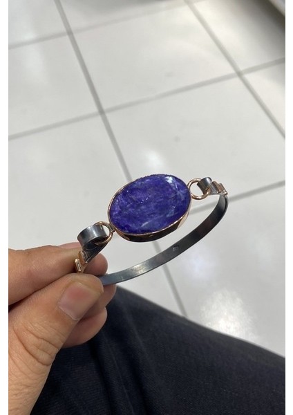 Doğal Has Safir Taş El Üretim Otantik Gümüş Bilezik
