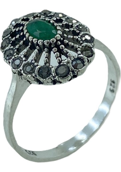 Otantik Markazit Minik Zümrüt Taşlı 925 Gümüş Yüzük