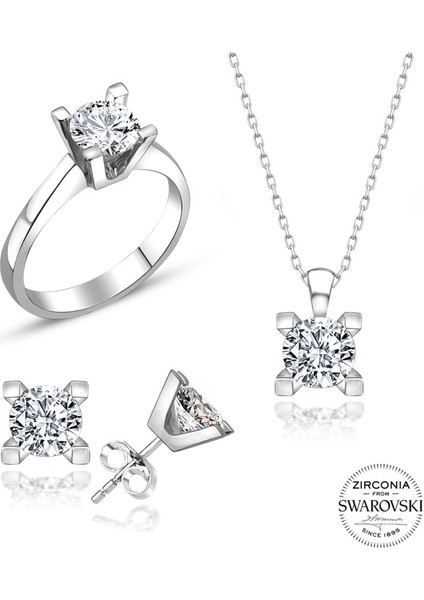 Sertifikalı Swarovski Altın Montür Tektaş 925 Gümüş Set Takım fiyatları