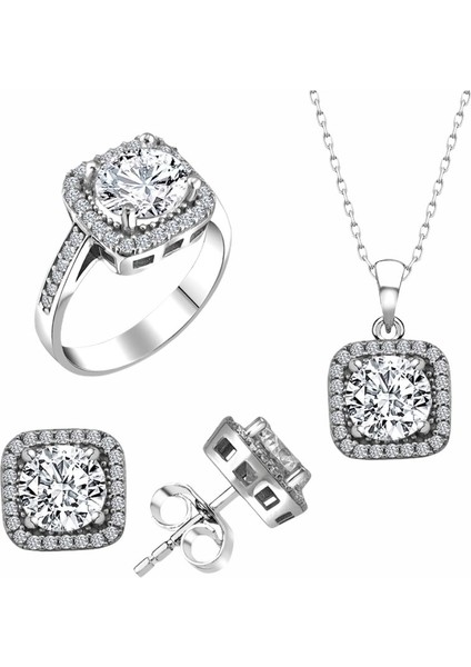 Sertifikalı Baget 3.00 Carat Swarovski 925 Gümüş Set Takım