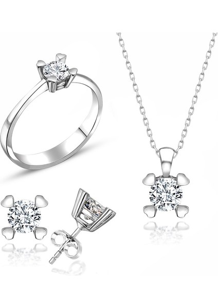 Sertifikalı Swarovski Tektaş Minik Zarif 925 Gümüş Set Takım