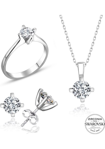 Sertifikalı Swarovski 3 mm Tek Taş 925 Gümüş Set Takım