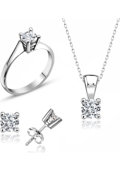 Sertifikalı Swarovski 3 mm Tektaş 925 Gümüş Set Takım