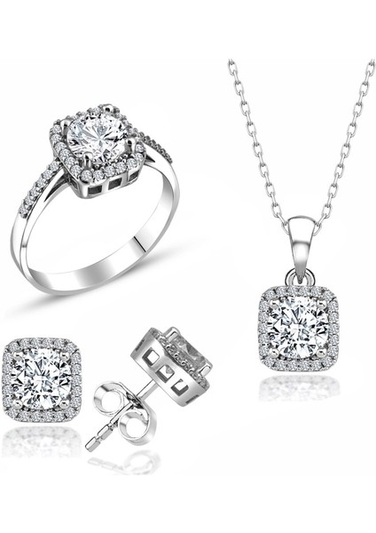 Sertifikalı 2.00 Baget Swarovski Taşlı 925 Gümüş Set Takım