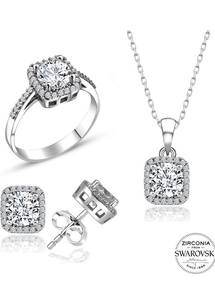 Sertifikalı 2.00 Baget Swarovski Taşlı 925 Gümüş Set Takım fiyatları