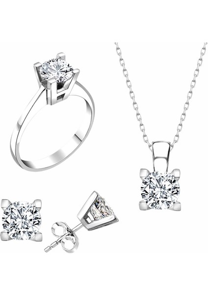 Sertifikalı Swarovski Tektaş 925 Gümüş Set Takım