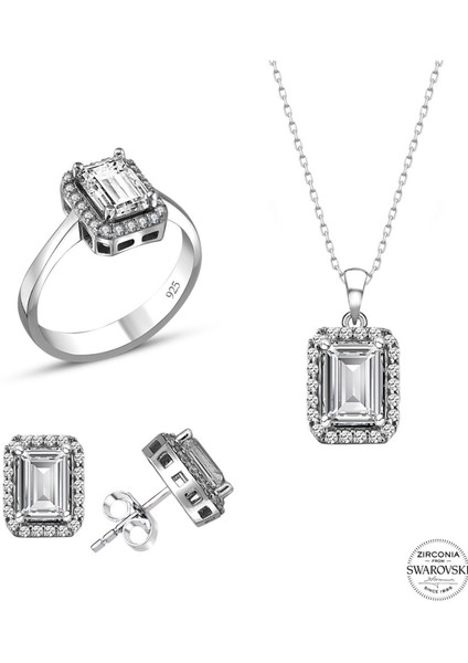 Sertifikalı Swarovski Özel Montür Tektaş 925 Gümüş Set modelleri