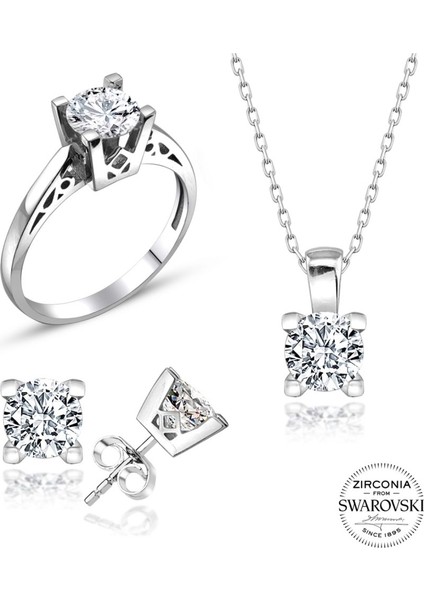 Sertifikalı Swarovski Özel Montür Tektaş 925 Gümüş Set