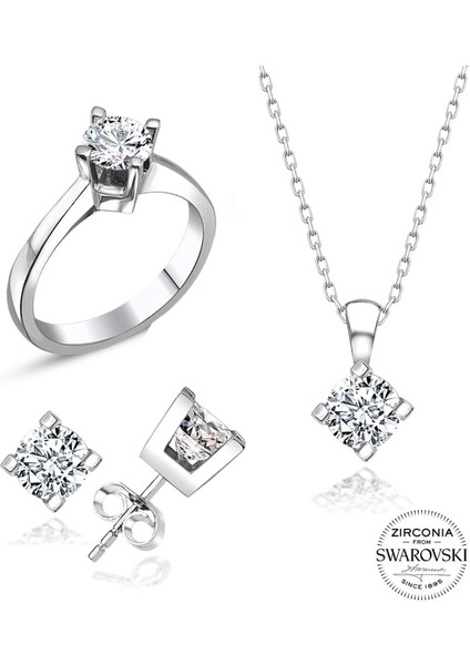 Sertifikalı Swarovski Taşlı Tek Taş 925 Gümüş Set Takım fiyatları