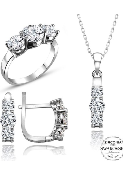 Sertifikalı Swarovski 3 Üç Taş Tria 925 Gümüş Set Takım fiyatları