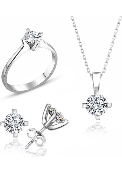 Sertifikalı Swarovski 3 mm Tek Taş 925 Gümüş Set Takım