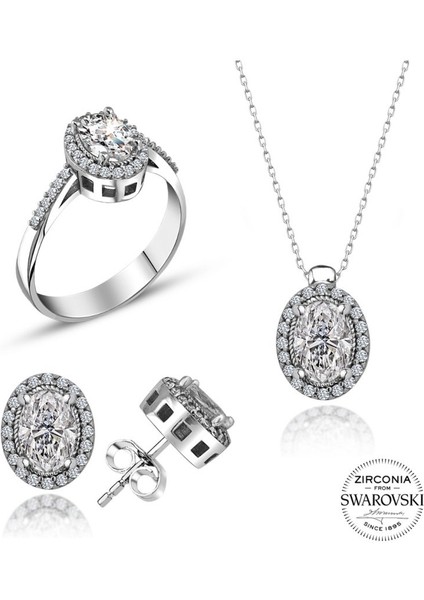 Sertifikalı Swarovski Taşlı Oval Kesim 925 Gümüş Set Takım fiyatları