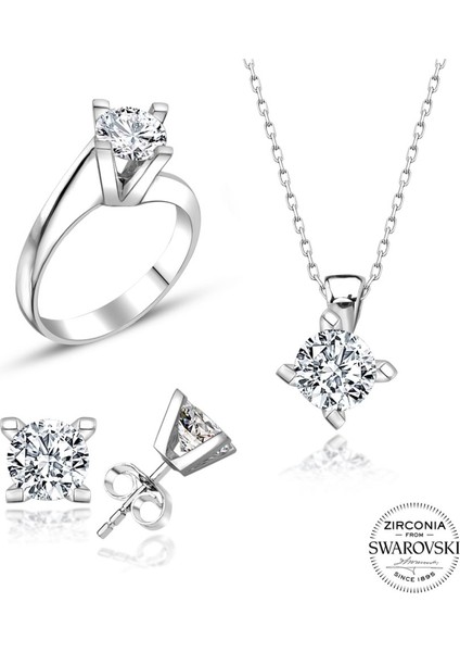Sertifikalı Swarovski Taş Sarmaşık Tek Taş 925 Gümüş Set Takım