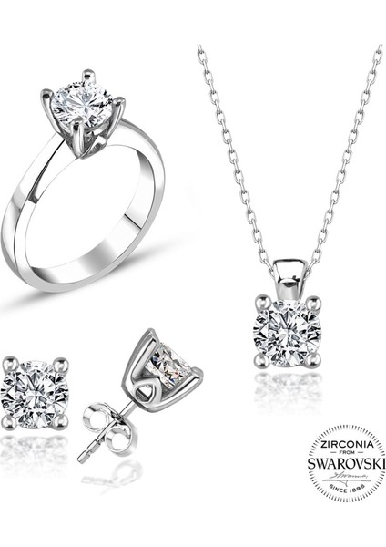 Sertifikalı Swarovski Tek Taş 925 Gümüş Set Takım fiyatları