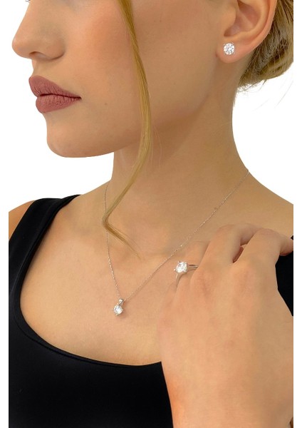 Sertifikalı Swarovski Taşlı Tek Taş 925 Gümüş Set Takım modelleri