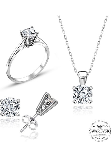 Sertifikalı Swarovski Taşlı Tektaş 925 Gümüş Set Takım fiyatları