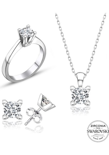 Sertifikalı Swarovski Taşlı Klasik Tek Taş 925 Gümüş Set Takım fiyatları