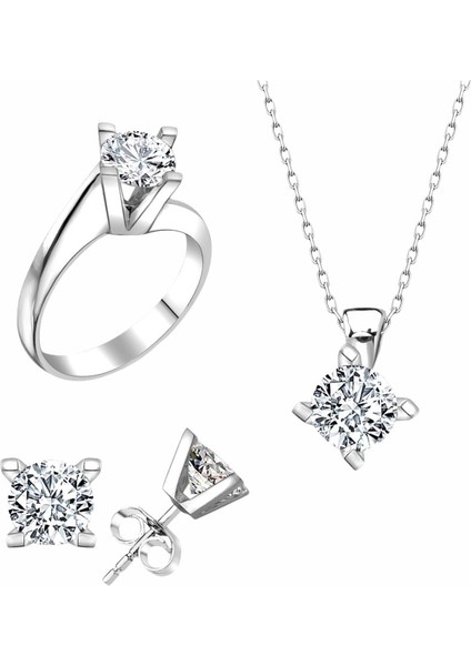 Sertifikalı Swarovski Taş Sarmaşık Tek Taş 925 Gümüş Set Takım