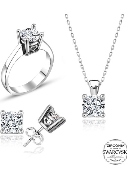 Sertifikalı Swarovski Tek Taş Kalp Montür 925 Gümüş Set Takım fiyatları