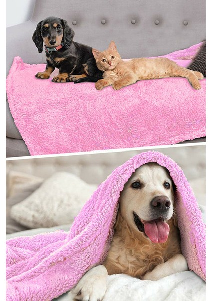 Peluş Pembe Kedi-Köpek Yatağı Battaniyesi Evcil Kedi Minderi Yuvası Evi Örtüsü 60X90 cm