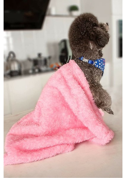 Peluş Pembe Kedi-Köpek Yatağı Battaniyesi Evcil Kedi Minderi Yuvası Evi Örtüsü 60X90 cm