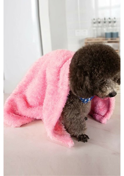Peluş Pembe Kedi-Köpek Yatağı Battaniyesi Evcil Kedi Minderi Yuvası Evi Örtüsü 60X90 cm