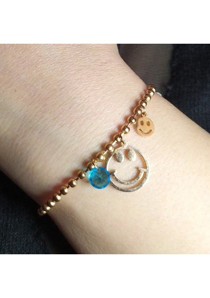 Smile Figürlü Rose Renkli Dorika Çelik Bileklik