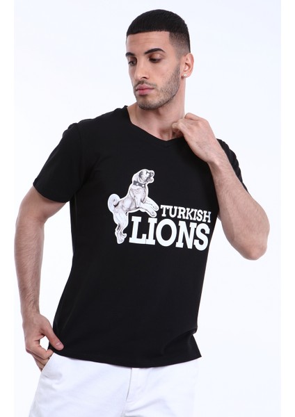 Şahlanan Kangal Baskı V Yaka T-Shirt