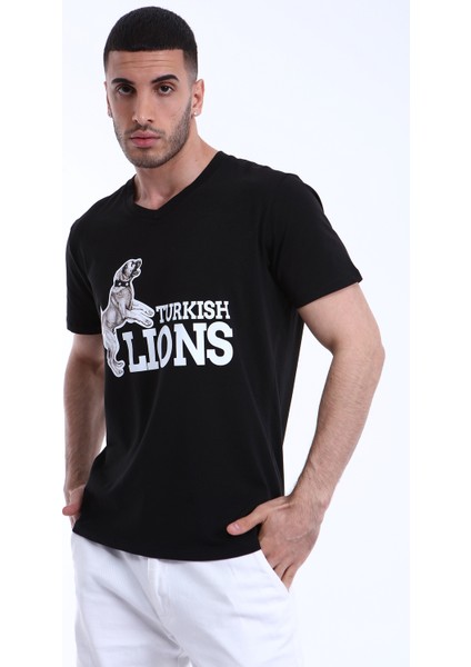 Şahlanan Kangal Baskı V Yaka T-Shirt modelleri