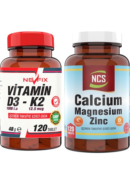 Calcium Magnesium Çinko & Nevfix Vitamin D3-K2 120 Tablet