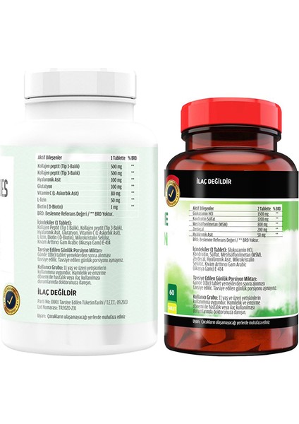 Kollajen Tip 1-3 180 Tablet & Glucosamine Zerdeçal 60 Tablet
